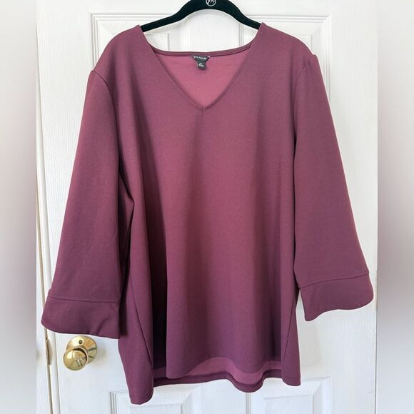 Ann Taylor Tops - Ann Taylor 3/4 Bell Sleeve Burgundy Blouse Size XXL